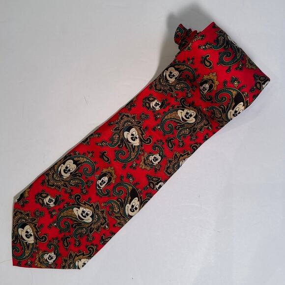Balancine 58" Disney Necktie Mickey Mouse Red Paisley VTG Tie Works 100% Silk - Picture 1 of 5